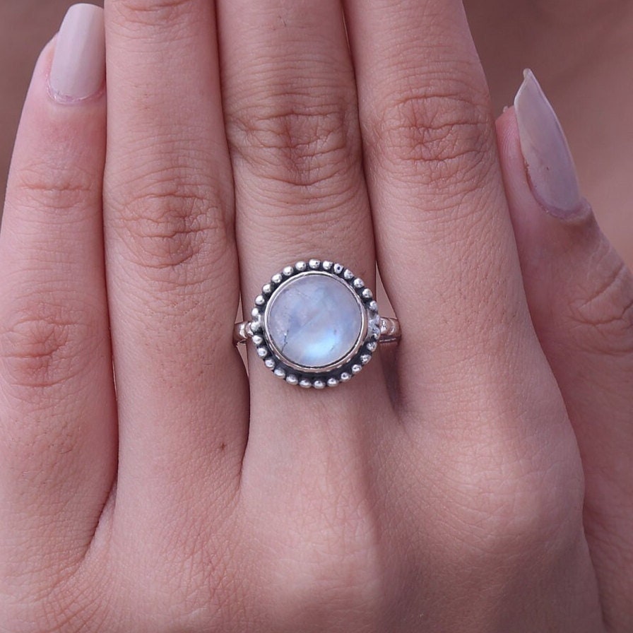 Rainbow Moonstone Boho Silver Ring – SILBERUH