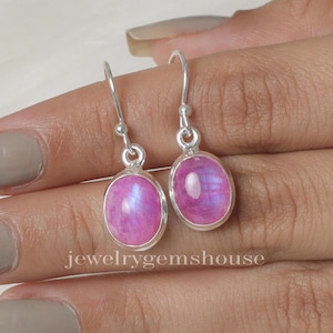 Natural Pink Moonstone Earrings, 925 Sterling Silver Earrings, June Birthstone Earrings, Boho Handmade Jewelry, Dangle Drop Earrings