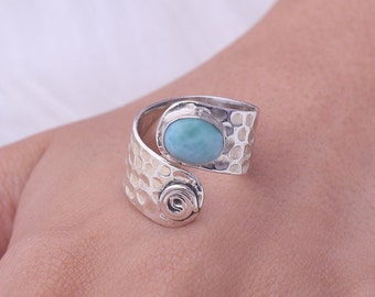 Larimar Ring, 925 Sterling Silver Ring, Gemstone Ring, Handmade Ring, Women Ring, Boho Ring, Dominican Larimar Jewelry, Christmas Gift