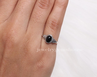 Black Onyx Ring, 925 Sterling Silver Ring, Oval Crystal Ring, Handmade Ring, December Birthstone, Minimalist Jewelry, Wedding Gift For Women