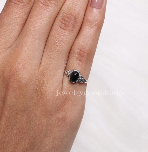 Black Onyx Ring, 925 Sterling Silver Ring, Oval Crystal Ring, Handmade  Ring, December Birthstone, Minimalist Jewelry, Wedding Gift For Women