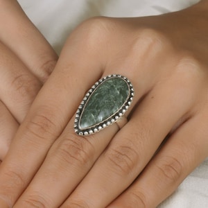 Seraphinite Ring, 925 Sterling Silver Ring, Pear Gemstone Ring, Statement Ring, Handmade Jewelry Ring, Ring for Women, Bohemian Jewelry