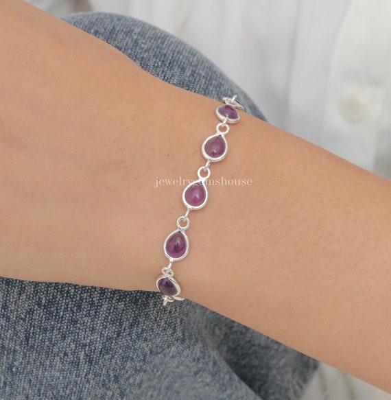 Bracelet En Argent Sterling 925 – Pierre Améthyste Verte – Fait Main Réglable – Neuf Sans Emballage