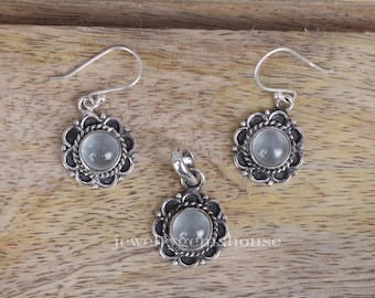 Natural Aquamarine Gemstone Set, 925 Sterling Silver, Available as Only Pendant, Only Earring, Pendant Earring Set Jewelry, March Birthstone