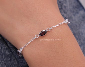 Bracelet pour homme en argent sterlng 925 avec grenat rouge à facettes
