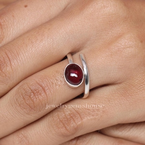Garnet Ring, 925 Sterling Silver Ring, January Birthstone Ring, Adjustable Ring, Oval Gemstone Ring, Handmade Jewelry Ring, Anniversary Gift