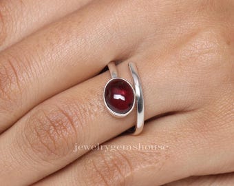 Garnet Ring, 925 Sterling Silver Ring, January Birthstone Ring, Adjustable Ring, Oval Gemstone Ring, Handmade Jewelry Ring, Anniversary Gift