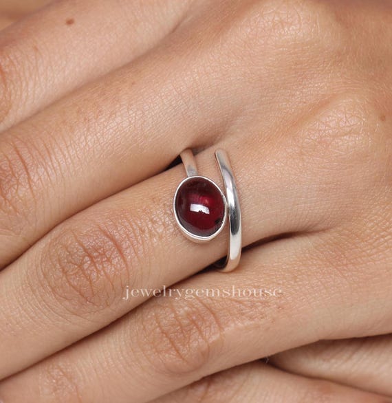 Bague éternité En Argent 925 Pour Femme - Grenat Naturel Et Rubis Ronds - Taille 7 - Façonné Main