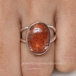 Sonnenstein Ring, 925 Sterling Silber Ring, Oval geformter Ring, Handgemachter Schmuck, Ring für Frauen, Boho Silberring, Hippie Ring, Geschenk für Sie