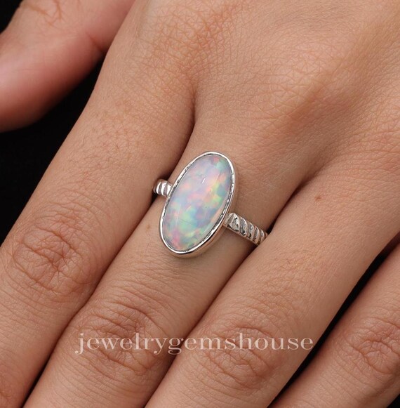 Natural Ethiopian Opal Ring - 925 Sterling Silver - Oval Multicolor Gemstone - Handmade - All Sizes