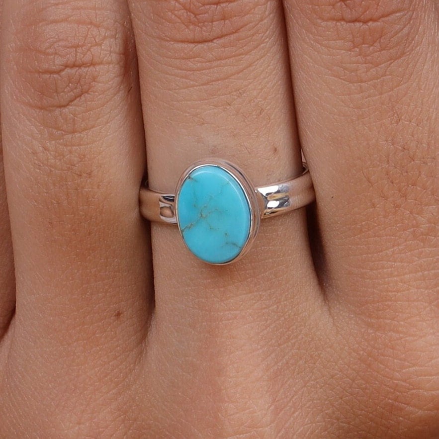 指輪・リング Arizona White Turquoise Ring Hand Made Arizona Turquoise Ring, 925 Sterling Silver Ring, Oval Turquoise