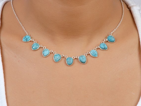 Natural Turquoise 925 Silver Pendant, Women Stone Gemstone Crystal