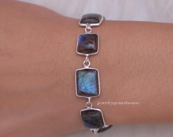 Natürliche Labradorit Armband, 925 Sterling Silber Armband, Blauer Edelstein Armband, Statement Schmuck, Handgefertigt Armband, Elegantes Armband