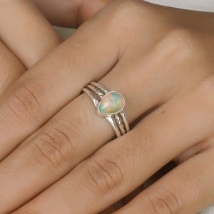 Mädchen äthiopischen Opalsteinring, Sterlingsilberring für Frauen, 925 äthiopischen Opalring, natürliche äthiopische Opal Verlobungsring Ehering
