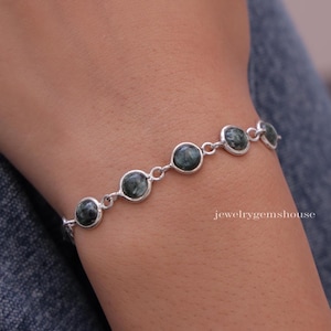 Natural Seraphinite Bracelet, 925 Sterling Silver Bracelet, Round Shaped Bracelet, Healing Crystal Bracelet, Adjustable Silver Bracelet