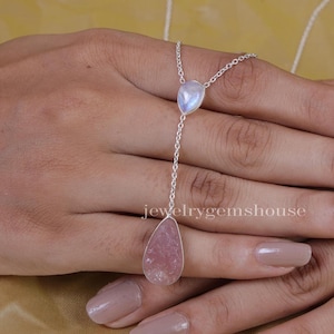 Raw Rose Quartz, Moonstone, Pendant Necklace, 925 Sterling Silver Pendant, Silver Drop Pendant, Pendant With Chain, Women Silver Jewellery