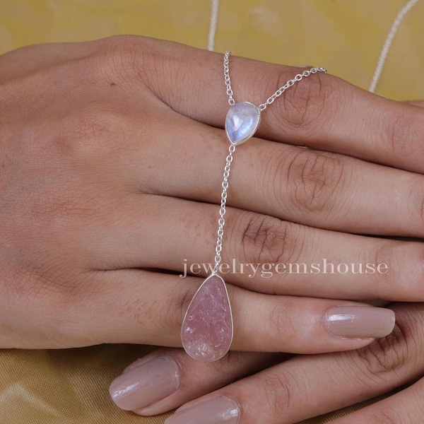 Raw Rose Quartz, Moonstone, Pendant Necklace, 925 Sterling Silver Pendant, Silver Drop Pendant, Pendant With Chain, Women Silver Jewellery