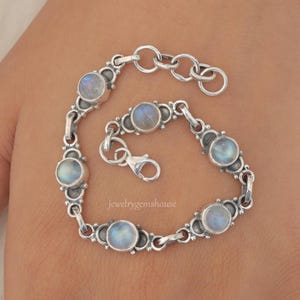 Rainbow Moonstone Bracelet, 925 Sterling Silver Bracelet, June Birthstone, Round Gemstone Bracelet, Handmade Bracelet, Personalized Gifts