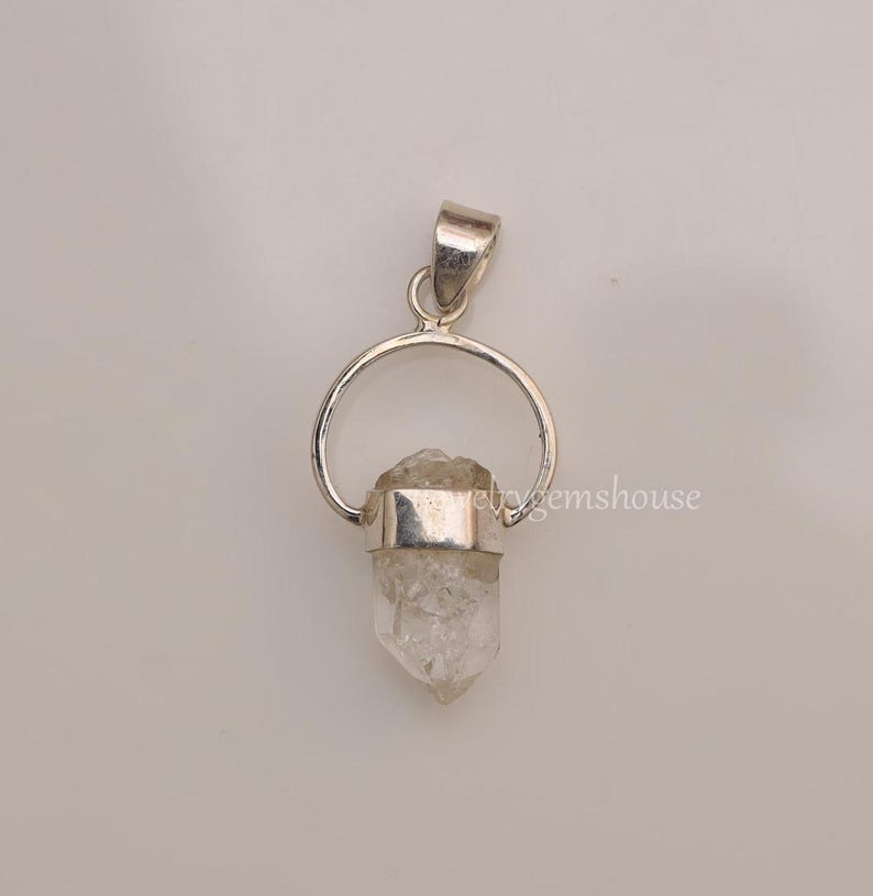 Raw Herkimer Diamond Pendant, 925 Silver Pendant, Heling Crystal Pendant, Halloween Jewelry, Elegant Pendant, Hippie Pendant, Gift For Her image 4
