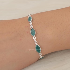 Cut Emerald Bracelet, 925 Sterling Silver Bracelet, May Birthstone Bracelet, Marquise Gemstone Bracelet, Boho Handmade Jewelry, Gift for Her