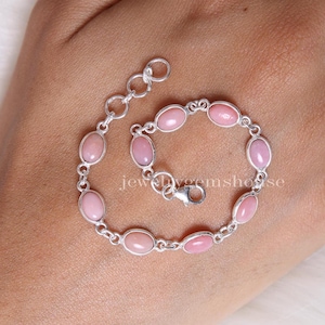 High Quality Pink Opal Bracelet, 925 Sterling Silver Bracelet, October Birthstone Bracelet, Natural Gemstone Bracelet, Minimalist Jewelry