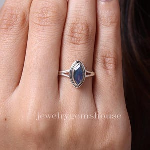 Labradorietring, 925 sterlingzilveren ring, marquise edelsteenring, dameszilveren ring, gespleten bandring, boho handgemaakte sieraden, cadeau voor haar