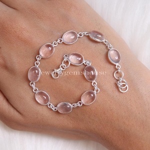 Rose Quartz Bracelet, 925 Solid Sterling Silver Bracelet, Gemstone Bracelet, Women Silver Jewelry, Handmade Bracelet, Wedding Gift for Her