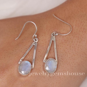 Rainbow Moonstone Earrings, 925 Sterling Silver Earrings, June Birthstone, Oval Gemstone Earrings, Earrings for Women, Handmade Jewelry