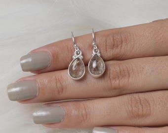 Golden Rutile Quartz Earrings, 925 Sterling Silver Earrings, Pear Earrings, Gemstone Earrings, Rutile Quartz Earrings, Dangle Silver Jewelry