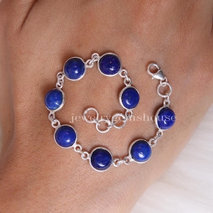 Natural Lapis Lazuli Bracelet, 925 Sterling Silver Bracelet, Lapis Gemstone Bracelet, Handmade Silver Jewelry, Adjustable Chain Bracelet