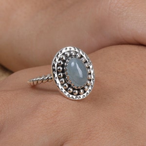 Aquamarine Ring, 925 Silver Ring, Boho Ring, Oval Aquamarine Ring, Blue Gemstone Ring, Handmade Ring, Bohemian Jewelry, Sterling Silver Ring