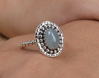 Aquamarin Ring, 925 Silber Ring, Boho Ring, Oval Aquamarin Ring, Blauer Edelstein Ring, handgemachter Ring, Boho Schmuck, Sterling Silber Ring