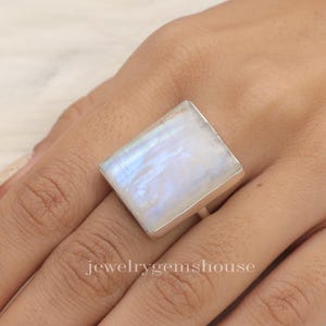 Rainbow Moonstone Ring, 925 Sterling Silver Ring, Natural Gemstone Ring, Women Silver Ring, Handmade Ring, Statement Jewelry, Gift For Her
