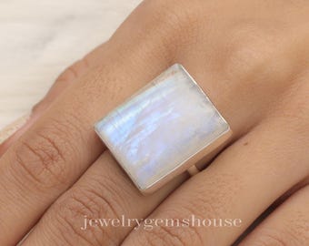 Rainbow Moonstone Ring, 925 Sterling Silver Ring, Natural Gemstone Ring, Women Silver Ring, Handmade Ring, Statement Jewelry, Gift For Her