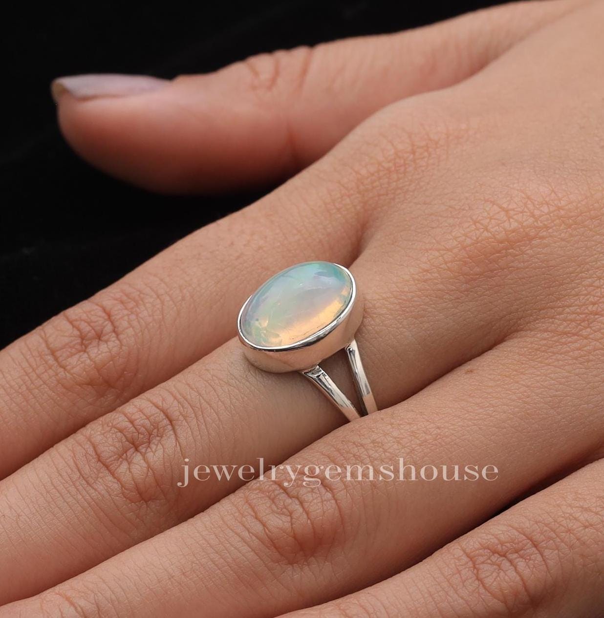 Natural Ethiopian Opal Ring, 925 Sterling Silver Ring, Oval