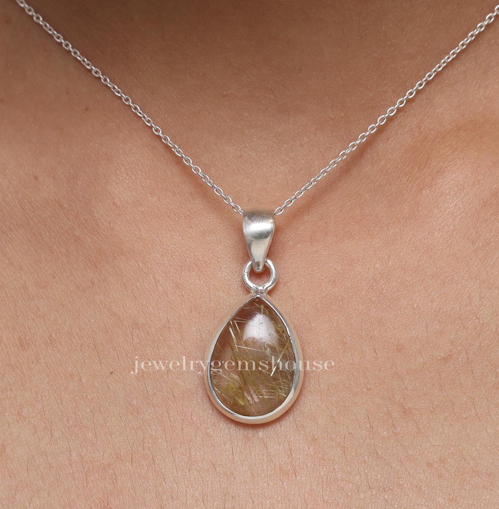 Golden Rutile Quartz Pendant, 925 Solid Sterling Silver Pendant, April ...