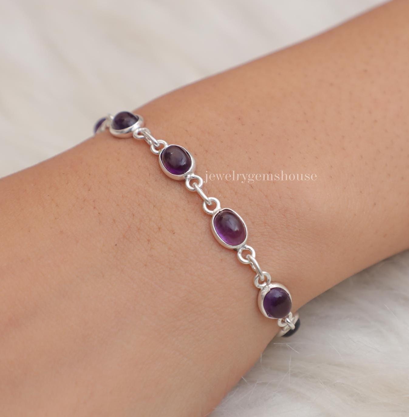 Naturel Gemme Améthyste Avec Plaqué Or 925 Argent Sterling Manchette