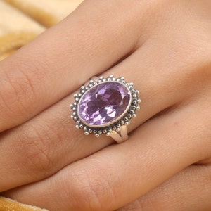 Natural Amethyst Ring, Solid 925 Sterling Silver Ring, Oval Amethyst Ring, Handmade Ring, Boho Ring, Statement Ring, Silver Amethyst Ring
