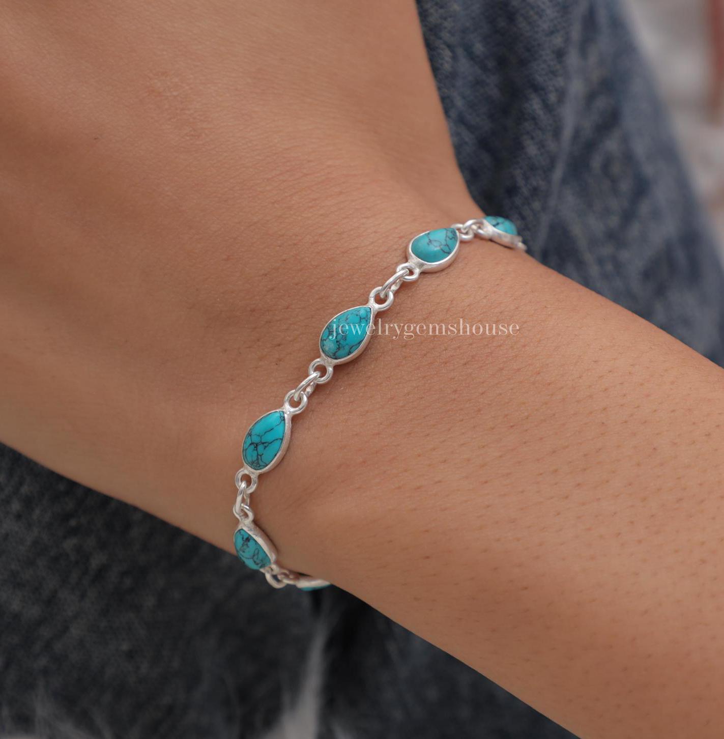 Natural Turquoise Bracelet, 925 Sterling Silver Bracelet, Gemstone