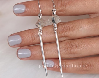 Raw Herkimer Diamond Earrings, 925 Sterling Silver Earrings, Large Silver Earrings, Herkimer Gemstone Earrings, Handmade Jewelry Earrings