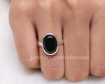 Black Onyx Ring, 925 Solid Sterling Silver Ring, Oval Gemstone Ring, December Birthstone, Handmade Silver Jewelry, Anniversary Gift For Wife