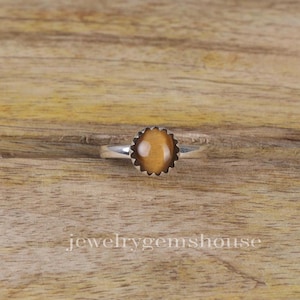 Tiger Eye Ring, 925 Solid Sterling Silver Ring, Round Shaped Ring, Minimalist Gemstone Ring, Handmade Silver Jewelry, Best Friend Gift Ring