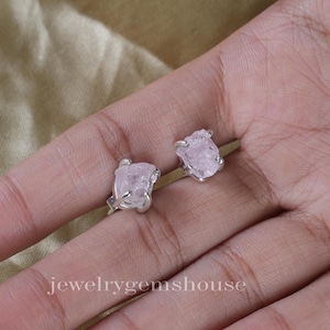 Raw Rose Quartz Stud Earrings, 925 Sterling Silver, January Birthstone, Natural Stone Studs, Handmade Earrings, Stone Sourced from Brazil