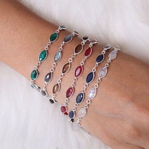 Multi Gemstone 925 Sterling Silver Bracelet, Marquise Gemstone Bracelet, Handmade Silver Jewelry, All Size Bracelet Available, Gift for Her