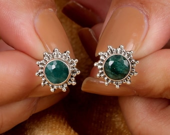 Brincos de esmeralda, brincos de prata esterlina 925, brincos de boho artesanais, joias com pedras preciosas naturais, pedras provenientes da Colômbia