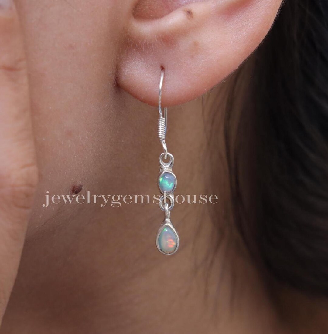 Boucles D'oreilles Argent Sterling Avec Opale D'Éthiopie - Fait Main - Neuf Avec étiquettes