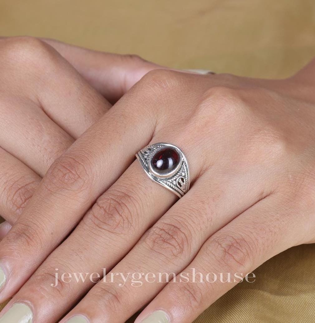 Garnet Ring, 925 Sterling Silver Ring, January Birthstone Ring, Oval Gemstone Ring, Women Silver Ring, Handmade Jewelry Ring, Gift for Her