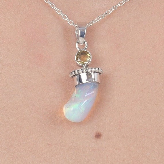 Ethiopian Opal Pendant, Natural Opal Gemstone Pendant, Rough Opal Pendant, Citrine Pendant, Boho Pendant, 925 Sterling Silver Pendant