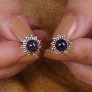 Natural Amethyst Stud Earrings, 925 Sterling Silver Earrings, Handmade Studs, Women Stud Earrings, Silver Jewelry, Stone Sourced from Brazil