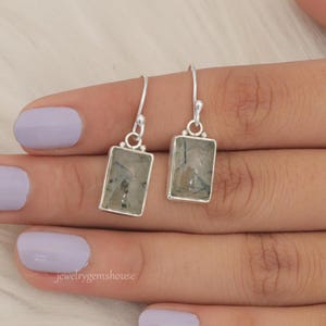 Prehnite Earrings, 925 Sterling Silver Earrings, Green Gemstone Earrings, Dangle Drop Earrings, Bohemian Jewelry, Anniversary Gift for Her